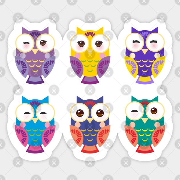 Bright colorful owls  4) Sticker by EkaterinaP